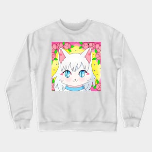 Anime White Cat With Flowers Crewneck Sweatshirt